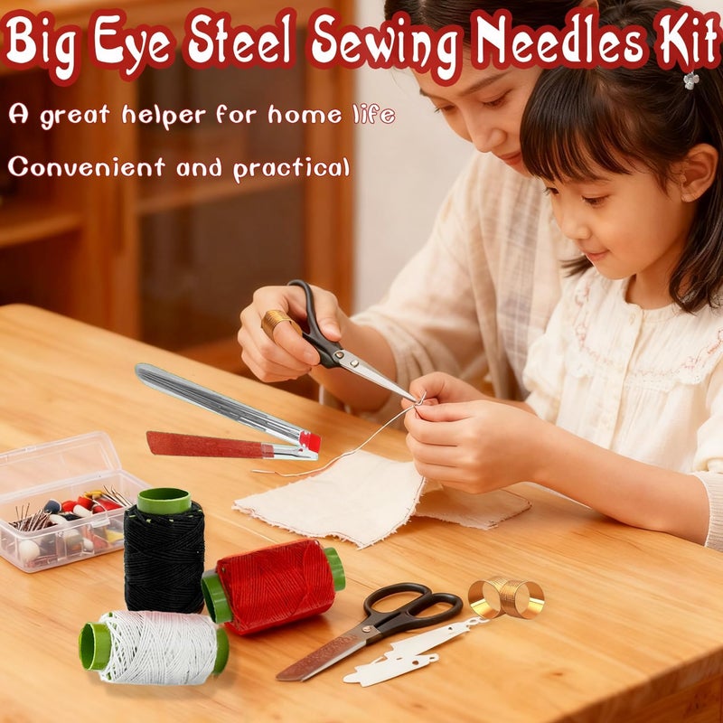 Treayes Big Eye Steel Sewing Needles Kit 34PCS,Stainless Steel Hand Sewing Needles,Multi-Purpose Needle and Thread Kits, Portable DIY Hand Made Craft Set for Beginners &Handicraft Enthusiasts& Daily Use - Image 2